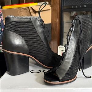 Aldo Black Peep-Toe Lace-Up Ankle Booties
